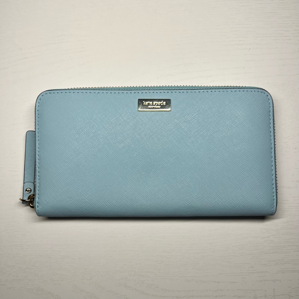 Kate Spade Zip Around Leather Continental Wallet Light Blue